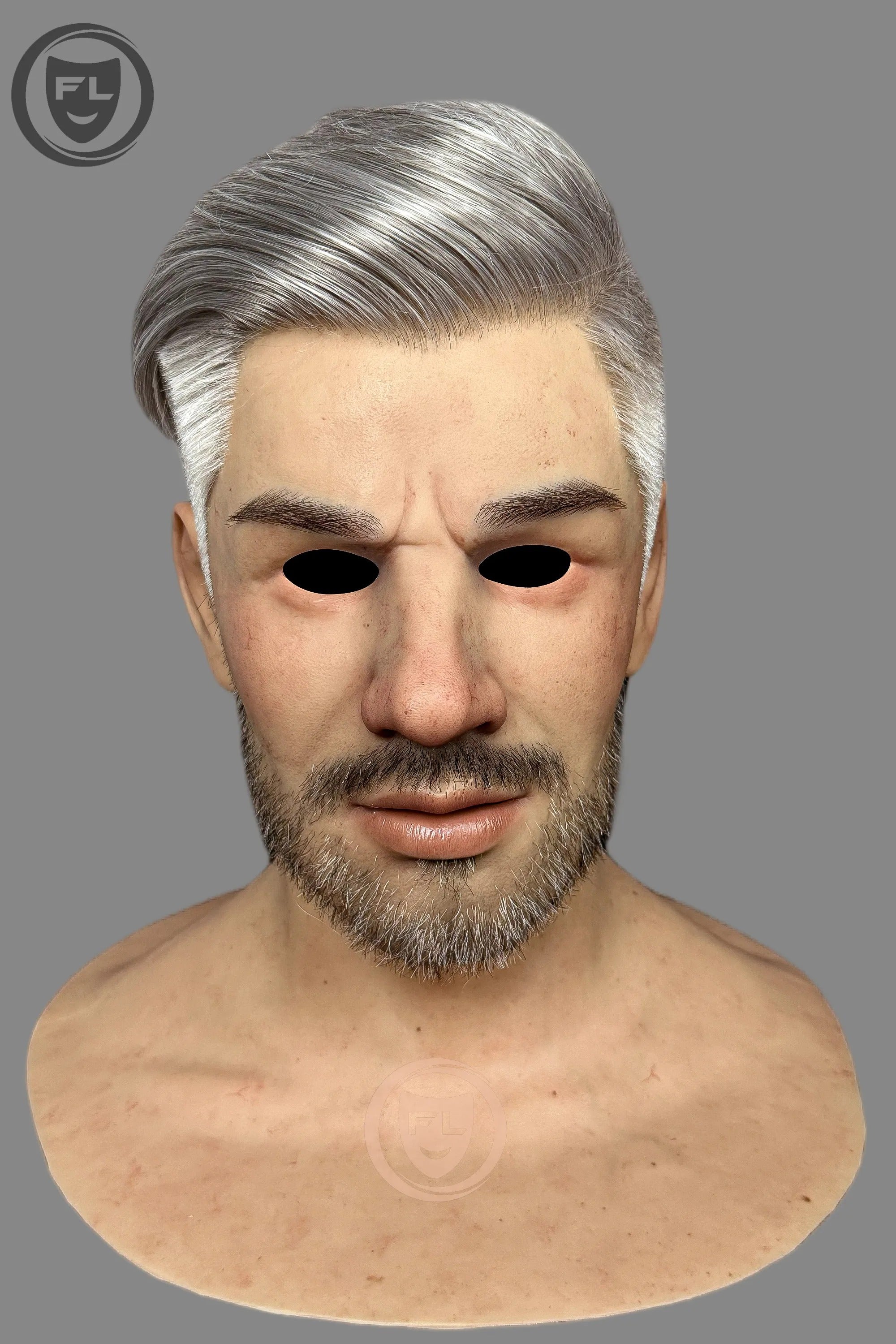Realistic Silver Hair Male Silicone Mask