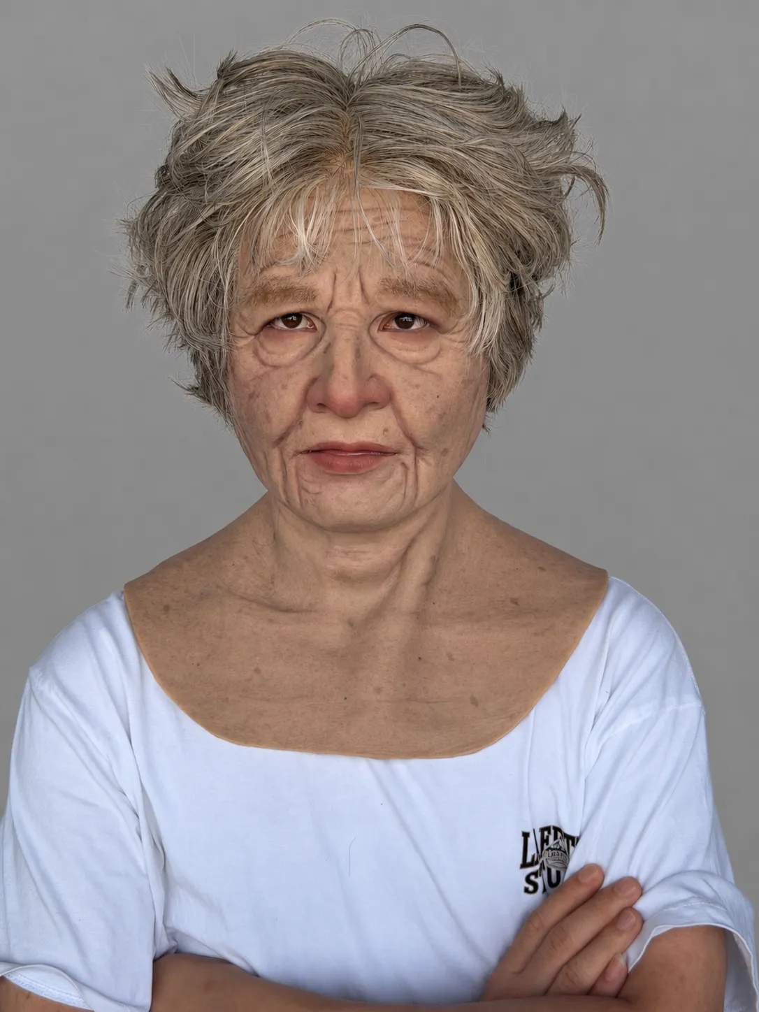 Realistic Silicone Mask of an Elderly Woman with Short Hair