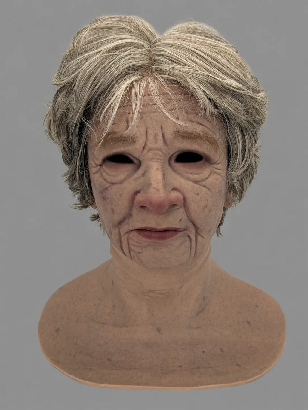 Realistic Silicone Mask of an Elderly Woman with Short Hair
