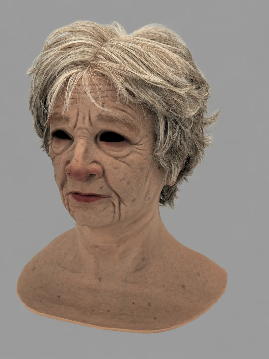 Realistic Silicone Mask of an Elderly Woman with Short Hair