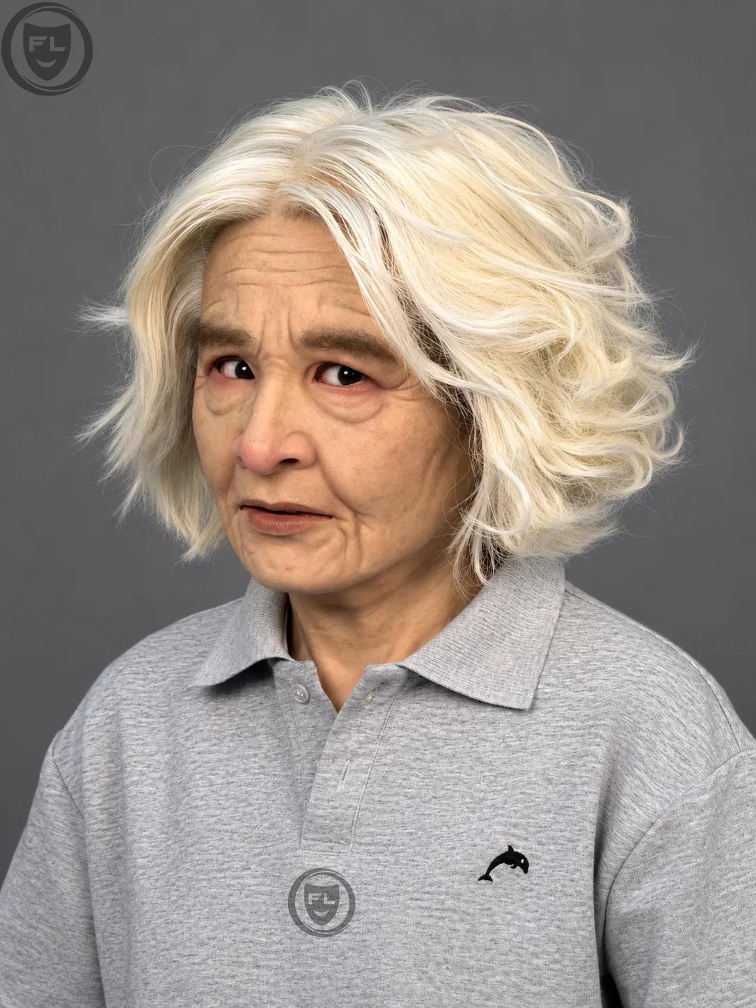 Elderly Female Silicone Mask with White Hair