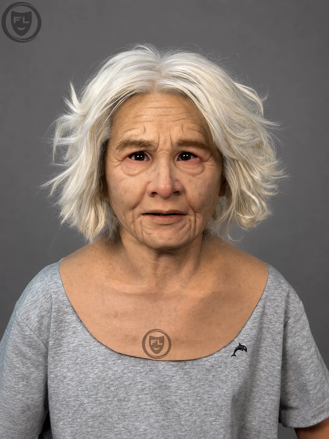 Elderly Female Silicone Mask with White Hair