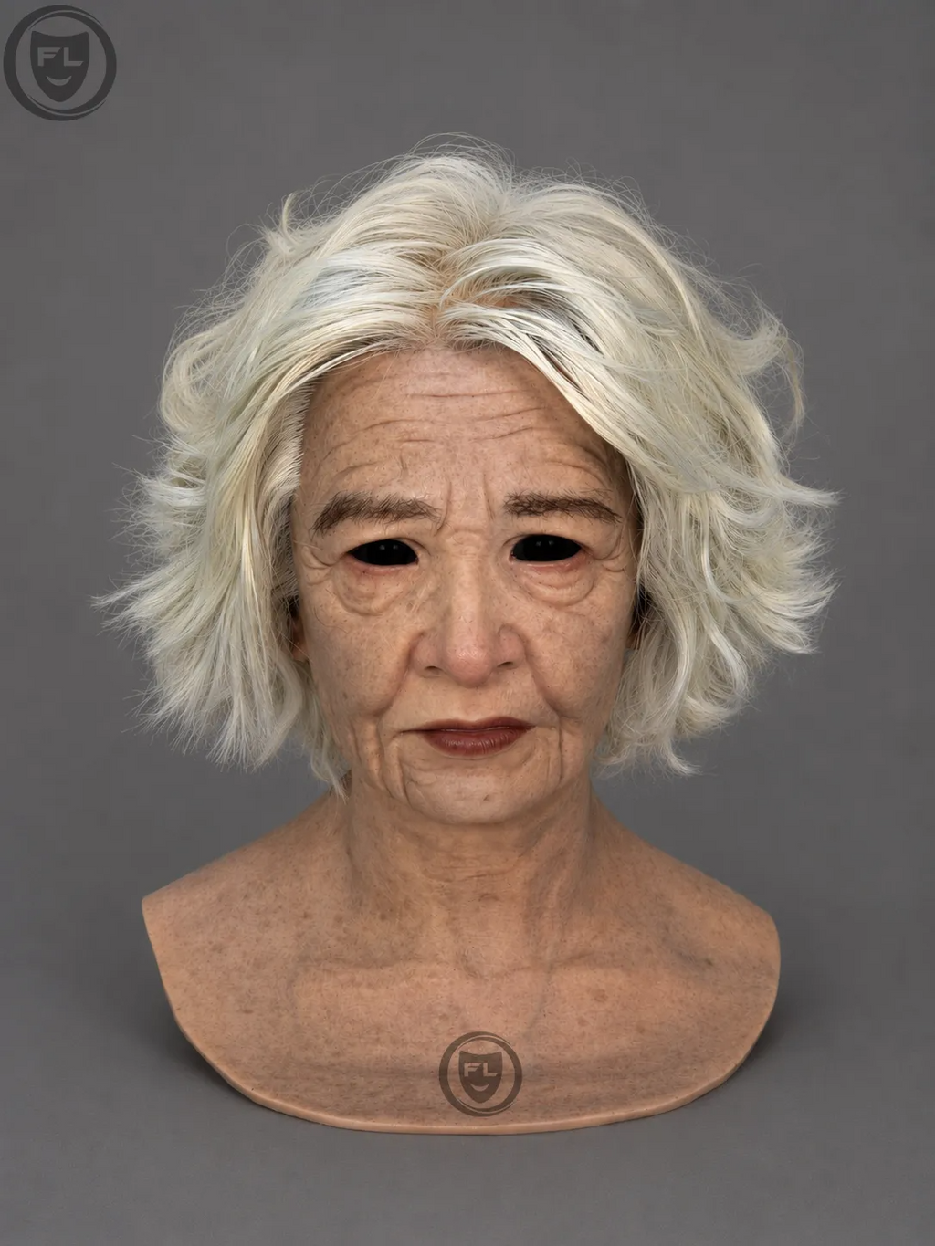 Elderly Female Silicone Mask with White Hair
