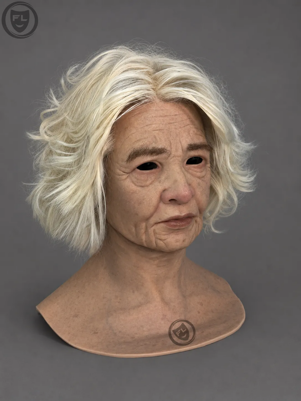 Elderly Female Silicone Mask with White Hair