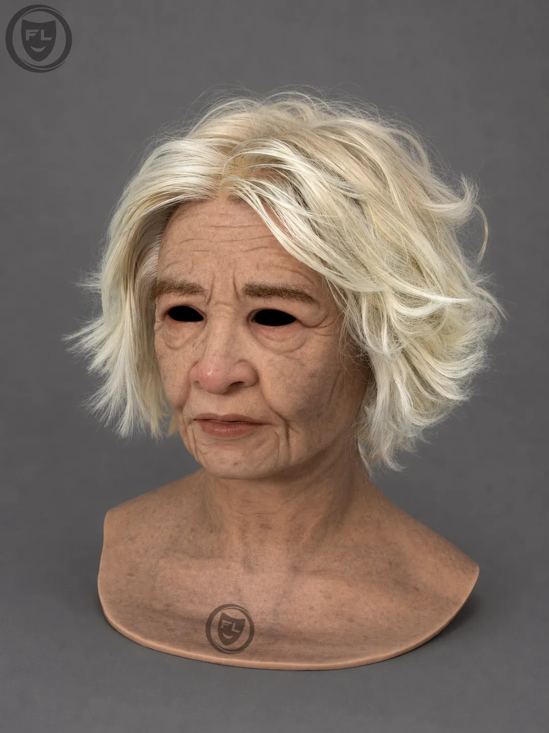 Elderly Female Silicone Mask with White Hair