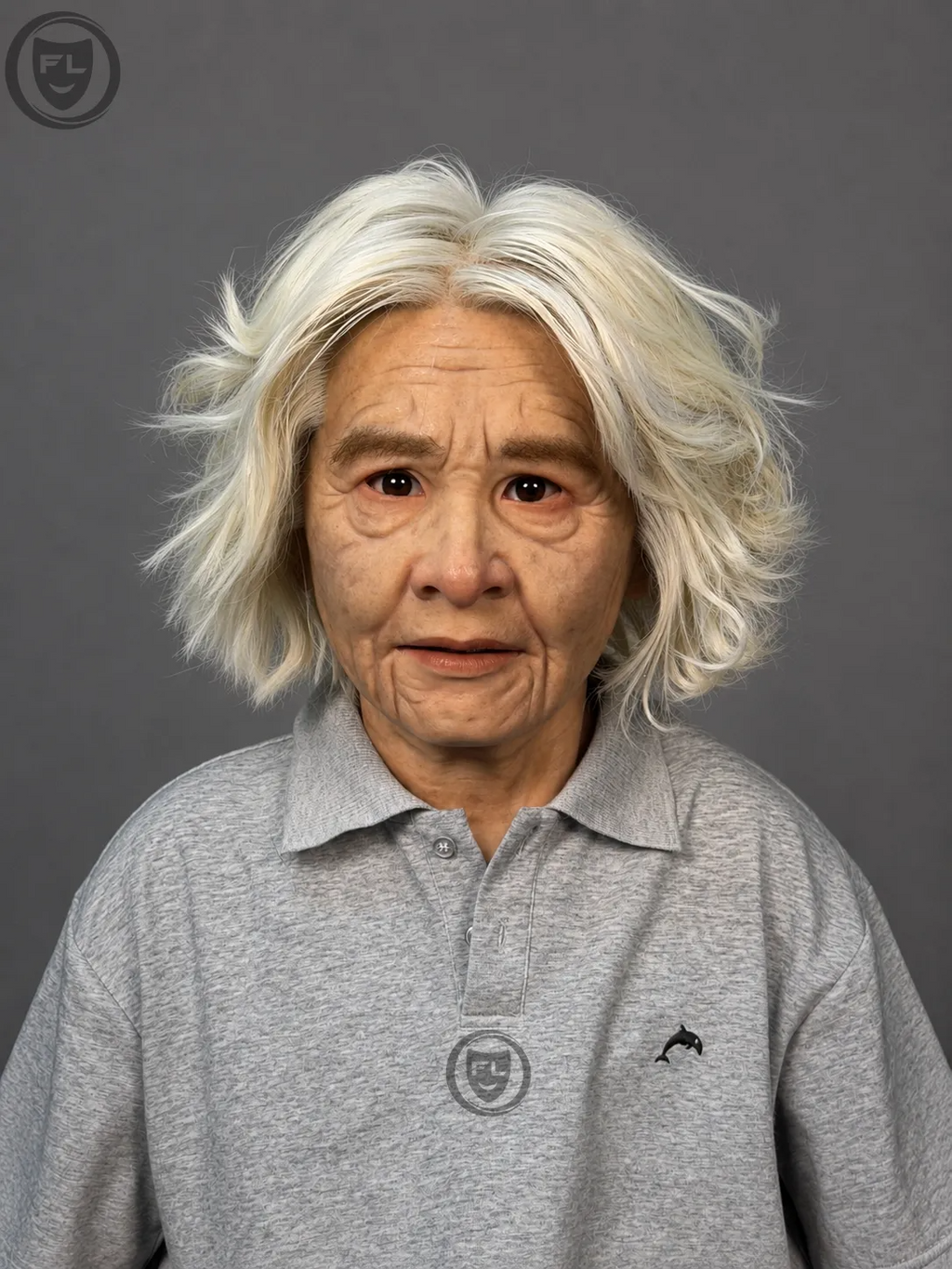 Elderly Female Silicone Mask with White Hair