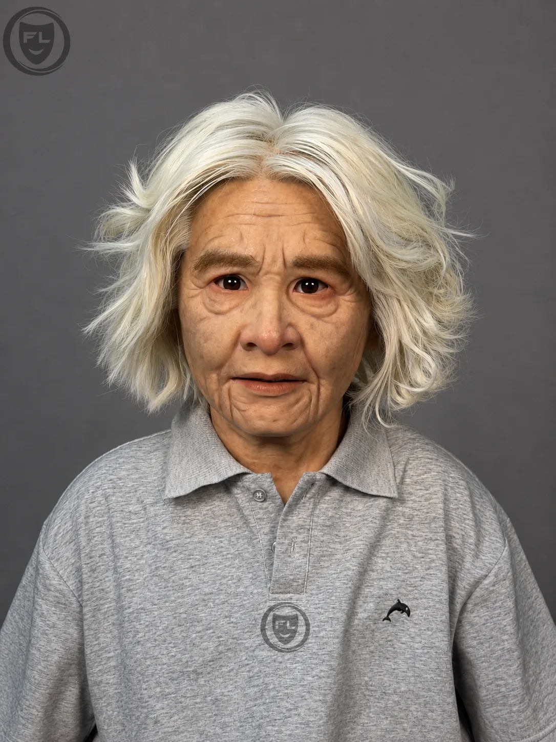 Elderly Female Silicone Mask with White Hair