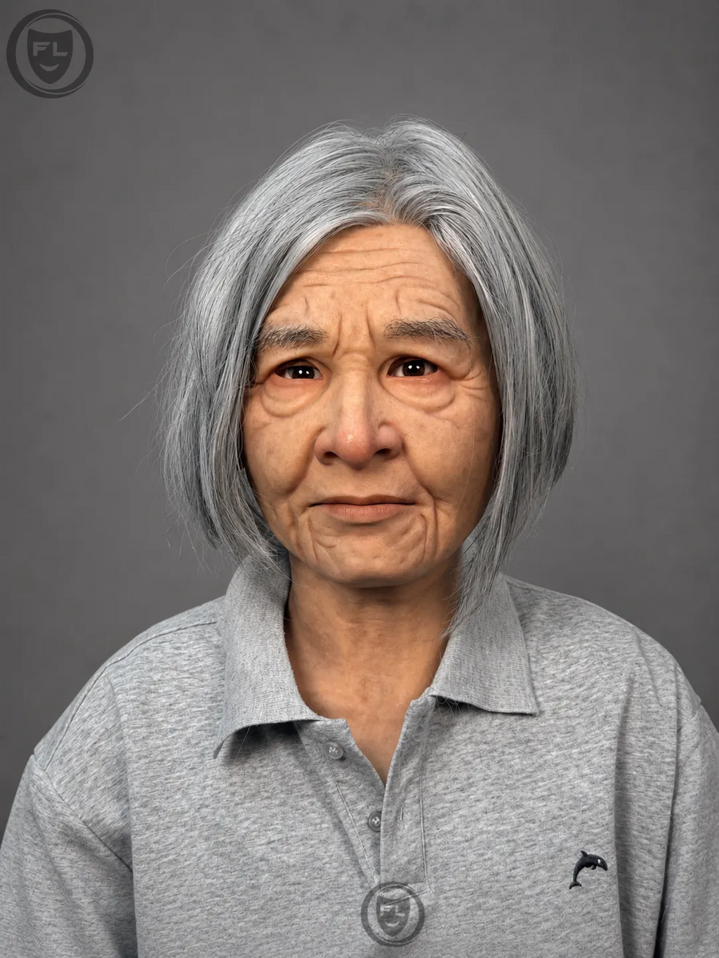 Elderly Female Silicone Mask with Grey Hair