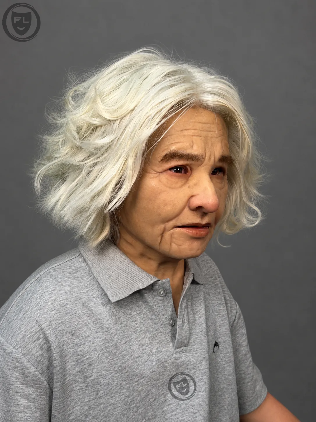 Elderly Female Silicone Mask with White Hair