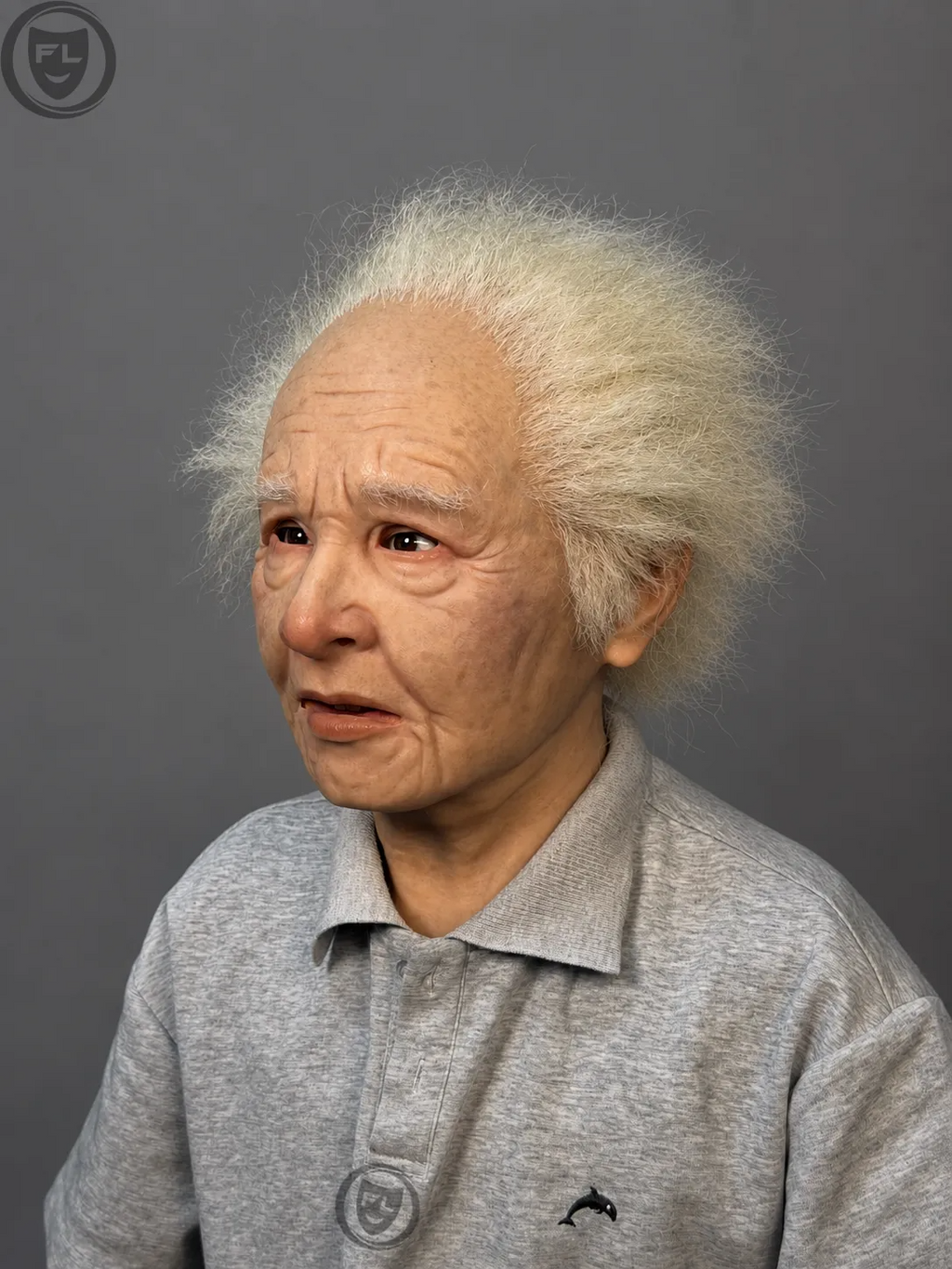 Elderly Female Silicone Mask with Wild White Hair