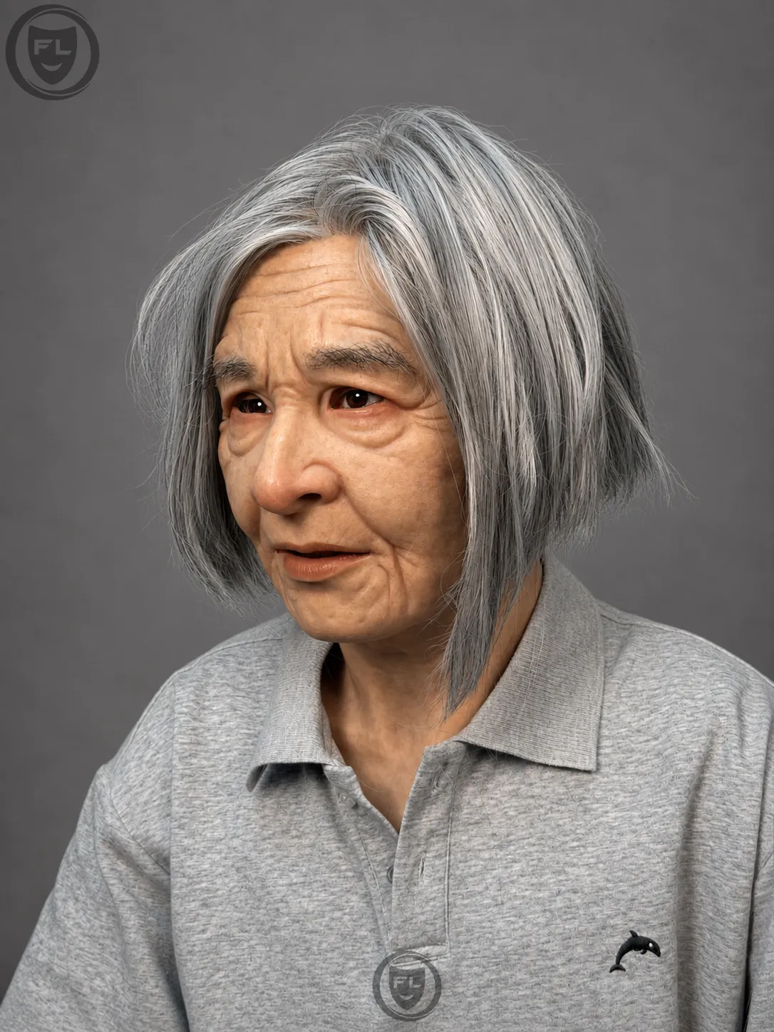 Elderly Female Silicone Mask with Grey Hair