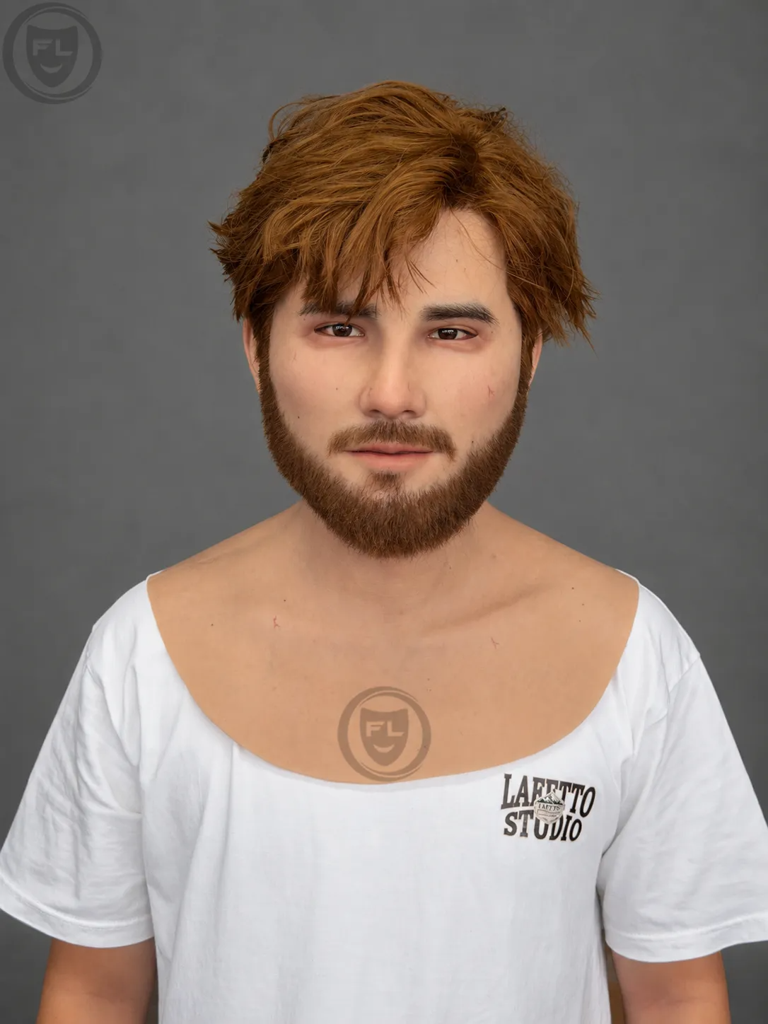 Young Male Silicone Mask with Brown Hair and Beard