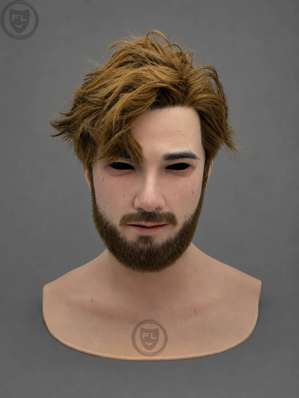 Young Male Silicone Mask with Brown Hair and Beard