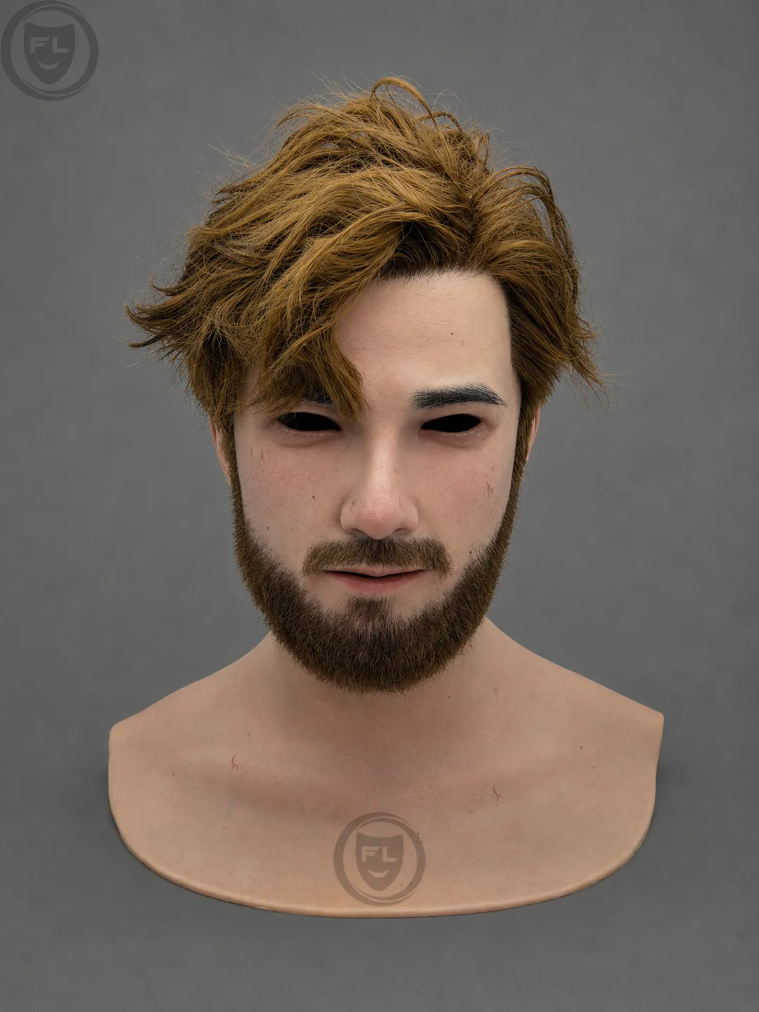 Young Male Silicone Mask with Brown Hair and Beard