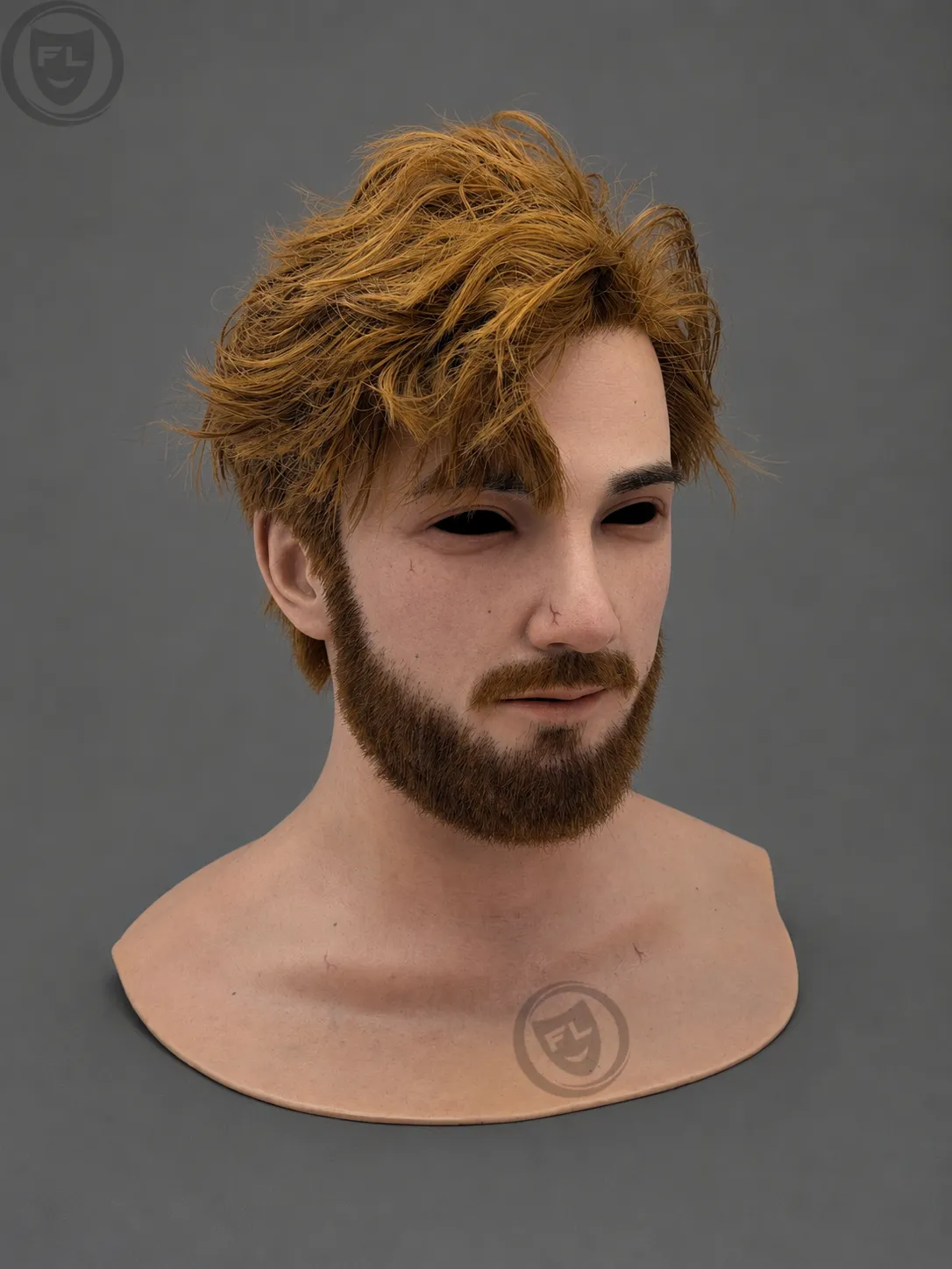 Young Male Silicone Mask with Brown Hair and Beard