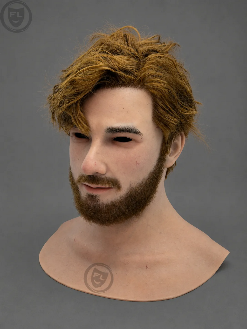 Young Male Silicone Mask with Brown Hair and Beard