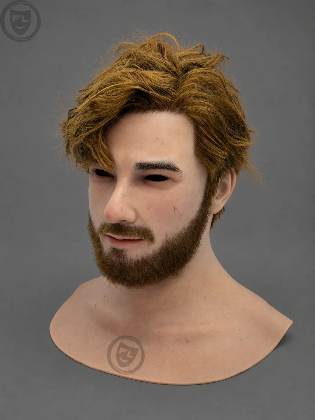 Young Male Silicone Mask with Brown Hair and Beard