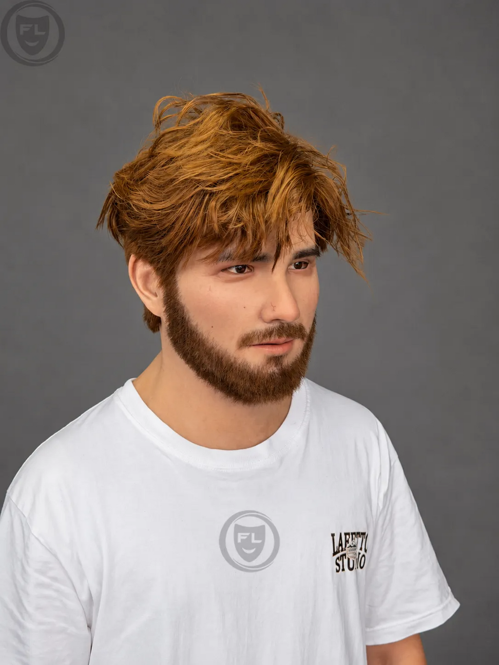 Young Male Silicone Mask with Brown Hair and Beard