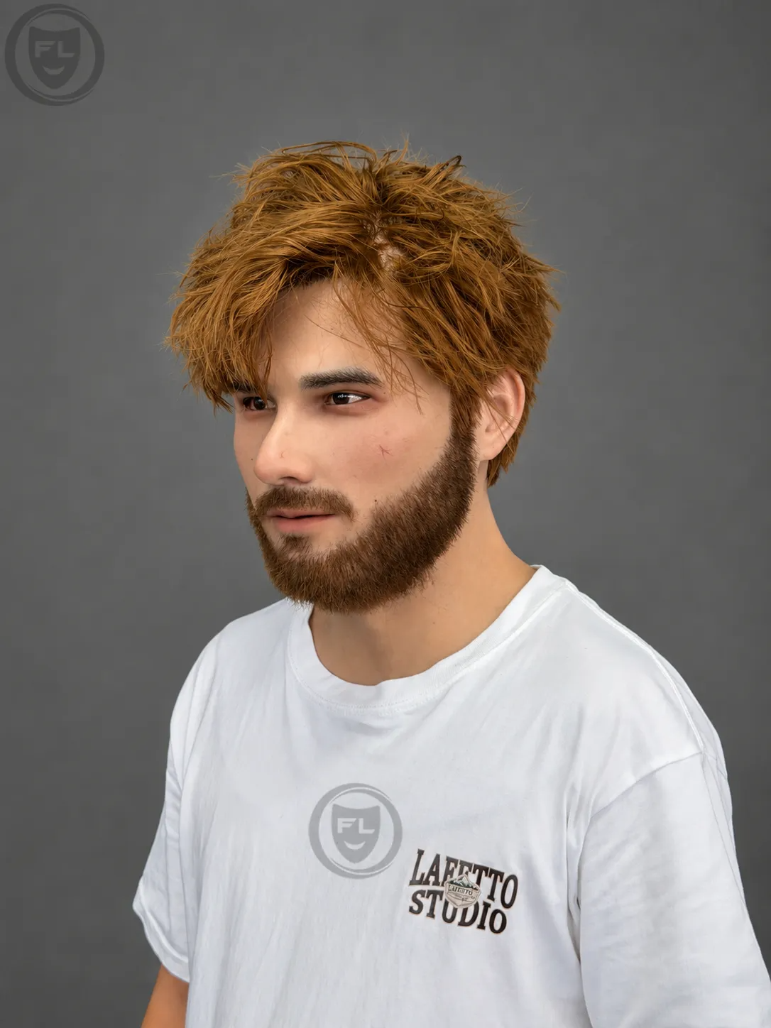 Young Male Silicone Mask with Brown Hair and Beard