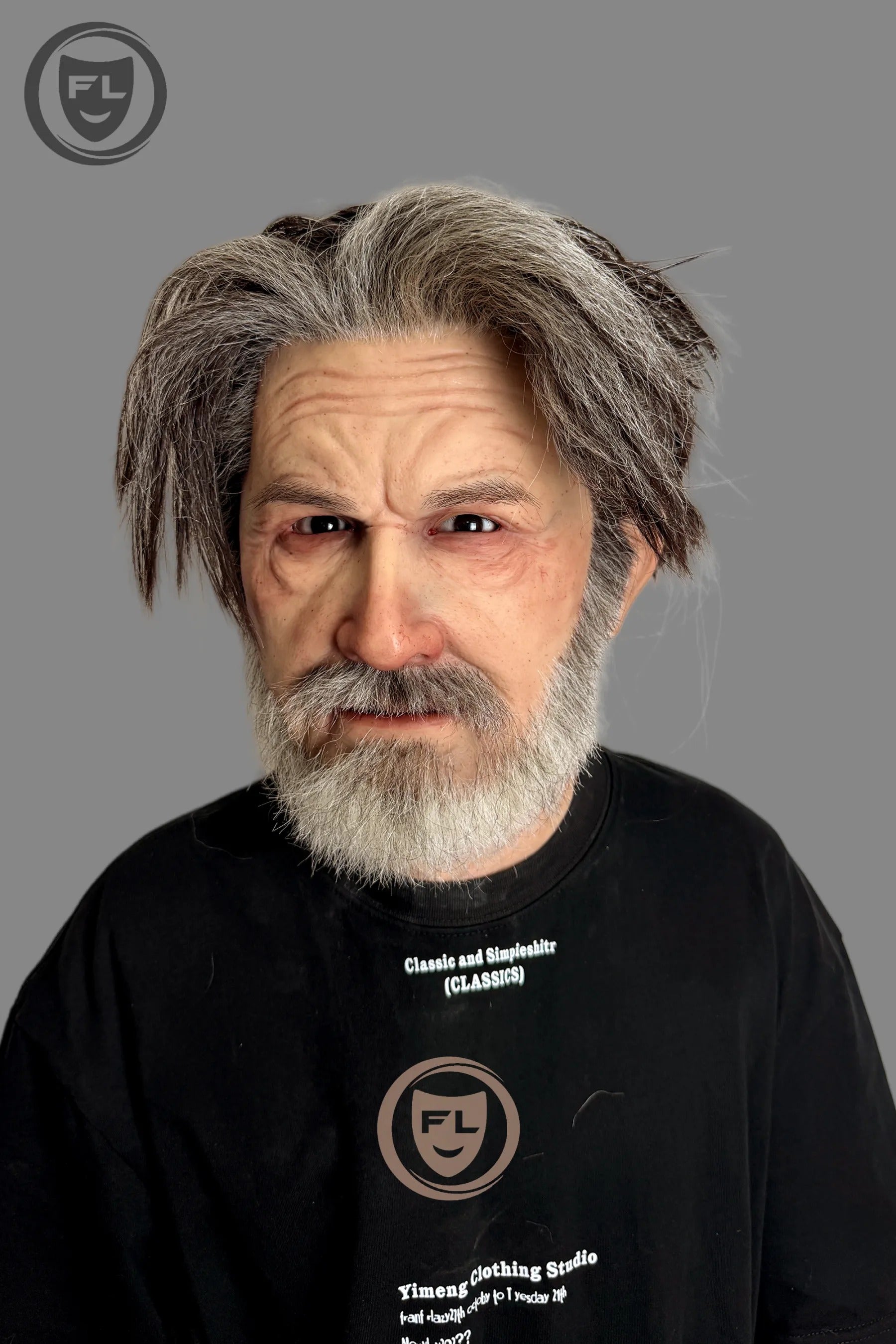 Hyper Realistic Old Man Silicone Mask with Gray Hair and Beard